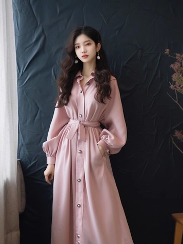 襯衫連衣裙秋裝高級感小香風粉色長袖時尚百搭法式收腰裙子新款【倪醬】