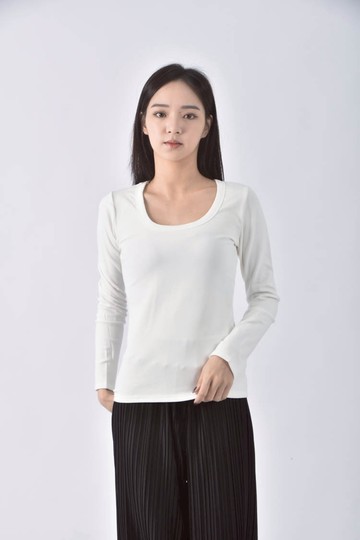 (S) ch圓領白色長袖上衣