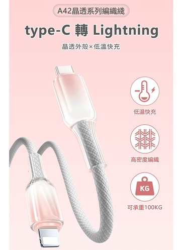 樂樂冰晶頭pd30w冰晶頭1米蘋果快充線彩色编織 c to l