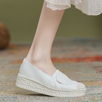 小香風漁夫鞋女2026新款厚底坡跟淺口單鞋秋季中跟休閑懶人樂福鞋