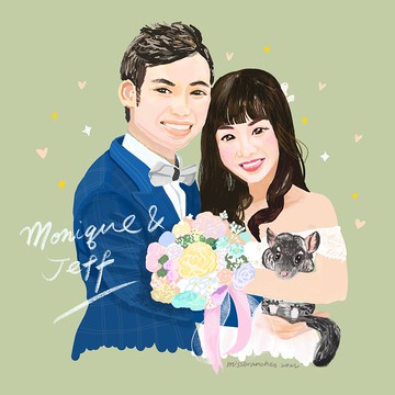 客製化可愛似顏繪 | 結婚夫妻 2人 數位電子檔(可另印紙卡連相架)