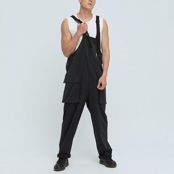 【寶特瓶紗】台灣製COZEE-率性工裝吊帶褲(中性)-烏黑