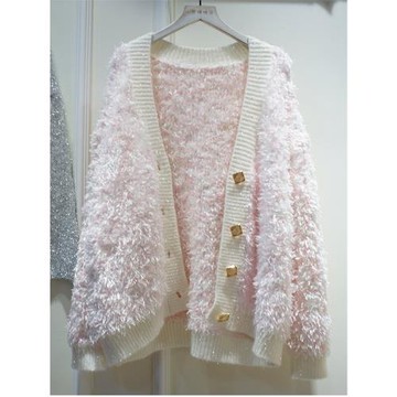 新品秋冬毛絨絨長袖毛衣外套女韓版寬松慵懶風甜美亮絲針織上衣潮