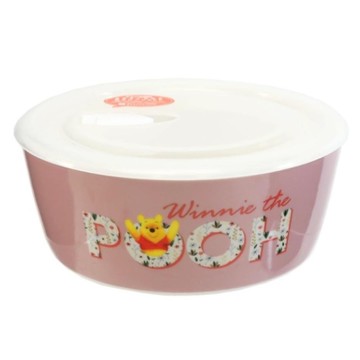 asdfkitty*特價 可微波 迪士尼 小熊維尼 陶瓷保鮮盒 有蓋陶瓷碗-560ML-日本正版商品