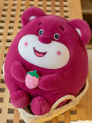 創意抱著草莓圓形靠墊超柔軟抱枕女生睡覺沙發靠背抱抱熊公仔女孩（45cm以上的商品麻煩客人選擇宅配哦，謝謝）