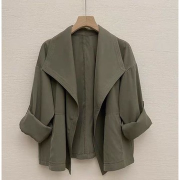 港風短外套小眾設計感帥氣復古大翻領無扣短款風衣休閑薄外套女