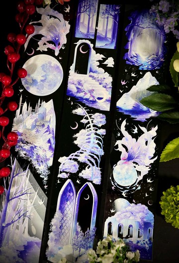 沉睡之地藍 PET 紙膠帶 白墨 貝殼光 10米卷