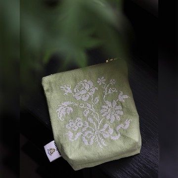 復古刺繡麻質姨媽巾收納袋 拉鏈小包