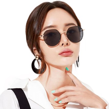 TheBrille 多邊形圓框鏡面墨鏡  金黑色  148