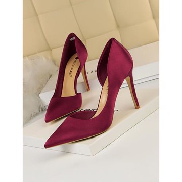 酒紅色春秋高跟鞋女細跟百搭氣質名媛側鏤空尖頭單鞋淺口新款女鞋