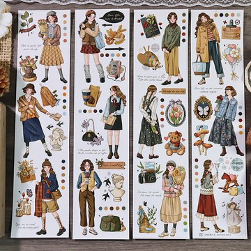 整卷 OKMT新七天咕卡貼紙PET輕復古風人物手帳膠帶 vintage girl