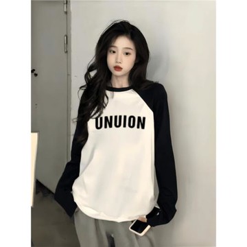 女大童純棉插肩長袖t恤2026春秋爆款寬松慵懶風初中生高中上衣服