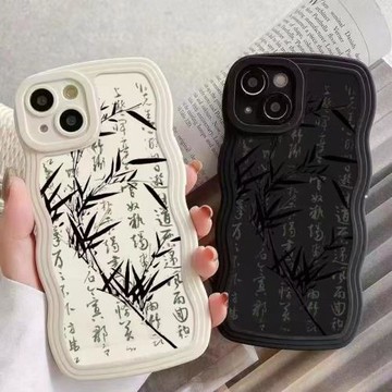 古風書法竹葉適用三星s21ultra/s22+手機殼硅膠波浪邊s23個性s20fe文藝a54a53創意男女a72a73防摔a33a42