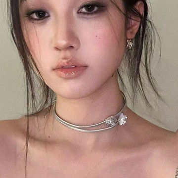 簡約項鍊💖銀灰銀色玫瑰雙層頸鍊鏈小衆項鍊甜酷辣妹鎖骨choker氣質ins鈦鋼項鍊 毛衣鏈 長項鍊 垂墜項鍊 韓式項鍊