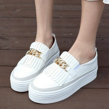 【白鳥麗子】韓國製 優雅流蘇一字鍊條拚色厚底懶人包鞋 店長推薦