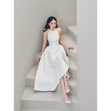 越南小眾品牌白色領證訂婚小禮服女重工水鉆高級感cici名媛連衣裙