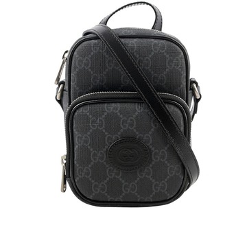 [平輸]GUCCI Interlocking G 標誌迷你拉鍊二用包(黑灰色)