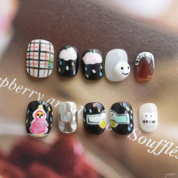 ✨Hannah✨穿戴甲可愛手繪流行捏捏貓眼短款ins風預定格紋美甲穿戴甲精緻穿戴甲 YBMU