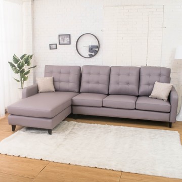 Boden-拉斐爾紫灰色L型皮沙發(左右型可選)