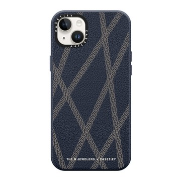 The M Jewelers x CASETiFY iPhone 14 Plus Case Navy Blue Leather