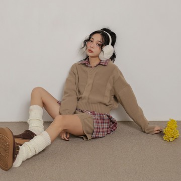 V領短褲針織套裝-卡【KT24431】