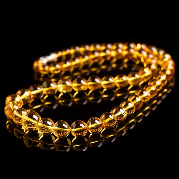 收藏級-玻璃體香檳黃黃水晶項鏈女男款 黃水晶圓珠塔鏈女 送證書