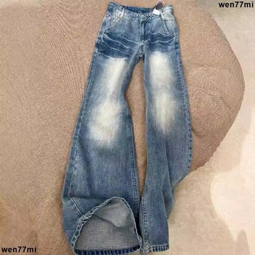 超實惠臘 秋冬女長褲 牛仔褲 直筒褲小個子美式復古辣妹高腰微喇叭牛仔褲女春秋設計感寬鬆顯瘦闊腿褲
