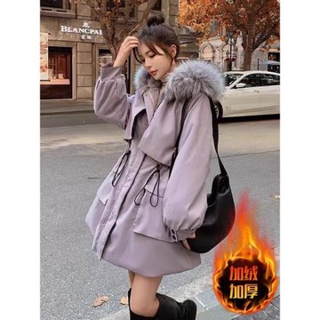 連帽加絨加厚派克棉服女冬季大碼胖mm高級收腰中長款棉衣棉襖外套