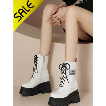 10cm白色超火內增高馬丁靴顯瘦厚底亮皮短靴秋冬新款百搭舒適女靴