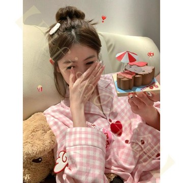 多巴胺公主風可愛少女印花睡衣女 春秋季寬鬆長袖長褲居家服 可外穿 ins 女生睡衣 睡衣套裝 居家服 家居服 春秋睡衣