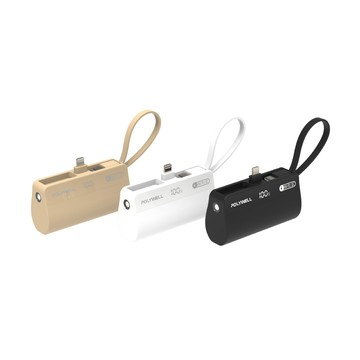 POLYWELL 直插隨身行動電源 5000mAh 18W快充 Lightning USB-C自帶線 現貨 行動電源