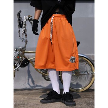 美式休閑old school復古刺繡奇卡諾大碼網眼籃球褲過膝六分短褲