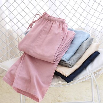 睡褲新款女夏長褲男雙層紗布寬松情侶純棉居家大碼單件家居褲春秋