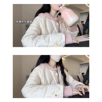 粉色連帽針織衫外套女秋冬季寬松慵懶風拉鏈毛衣春裝開衫短款上衣