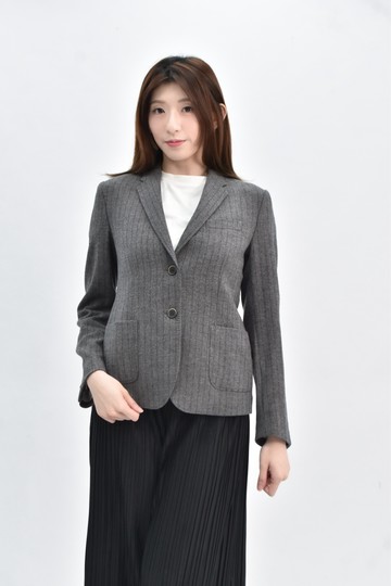(S) uniqlo 羊毛西裝條紋灰色外套
