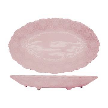義大利VBC 48cm橢圓有角盤 盤子 餐盤 casa 蕾絲系列 典雅粉