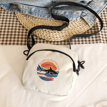 美式復古衝浪印花兩用隨身小方包 清新白