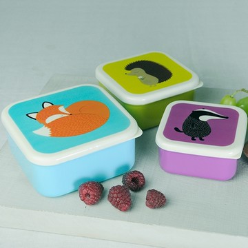 《Rex LONDON》堆疊PP保鮮盒3件-森林動物-- 收納盒 環保餐盒 便當盒 野餐