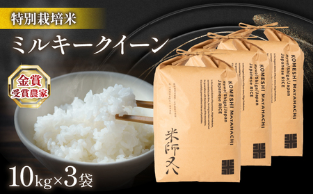 令和5年産 ミルキークイーン 10kg×3袋 十六代目米師又八 謹製 米 新米 ミルキークイーン 精米 ミルキークイーン 白米 ミルキークイーン 令和5年産ミルキークイーン 産地直送 ミルキークイーン 農家直送 ミルキークイーン 国産 ミルキークイーン 特別栽培米 ミルキークイーン 金賞農家 ミルキークイーン 滋賀県 竜王町)