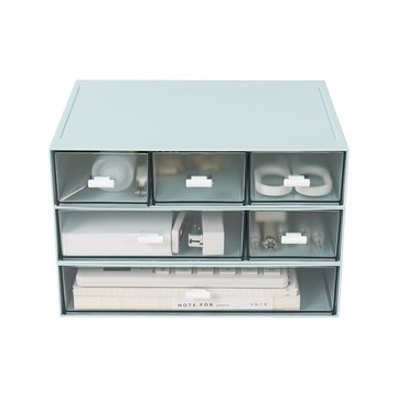 樂嫚妮 桌面收納三件組/辦公文具/可堆疊收納/A5尺寸-(3色)單格+雙格+三格-藍