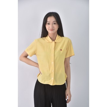 (S) pick up格紋黃色短袖上衣二手衣