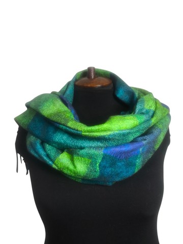Felted Wool Statement Shawl, Green & Blue