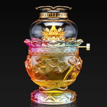 蓮花酥油燈家用油燈燭臺擺件長明燈可加油招財燈無煙批發蓮花油燈