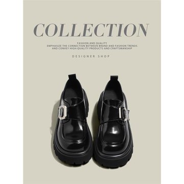 厚底樂福鞋女2026新款增高松糕懶人一腳蹬單鞋魔術貼英倫風小皮鞋