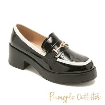 Pineapple Outfitter-馬銜扣撞色粗跟真皮樂福鞋ELMER-黑色