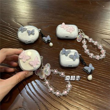 小眾氣質適用OPPOEncoAir4透明無線耳機套Air4pro防摔軟殼EncoR3花朵手鏈Air3i立體閃粉蝴蝶藍牙充電倉保護套
