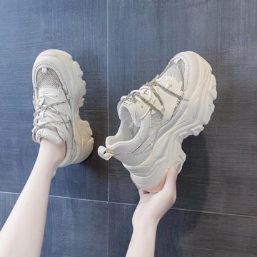 內增高老爹鞋厚底小白鞋女鞋2024夏季新款爆休閑松糕網面透氣運動
