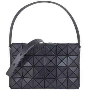 ISSEY MIYAKE 三宅一生 BAOBAO 黑色皮質三角格4x6雙帶斜背/肩背包