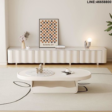 免運 開立發票 電視櫃 收納櫃 儲物櫃 落地櫃 背景櫃 奶油風茶幾電視櫃橢圓形家用地櫃現代簡約客廳小戶型新款 支持訂製