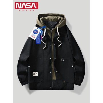 NASA春季上新假兩件連帽外套男生美式潮牌寬松夾克青少年百搭衣服